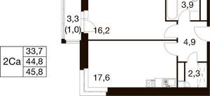 1-к квартира, вторичка, 46м2, 6/17 этаж