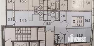 2-к квартира, сданный дом, 63м2, 12/17 этаж