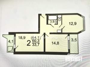 2-к квартира, вторичка, 60м2, 13/17 этаж