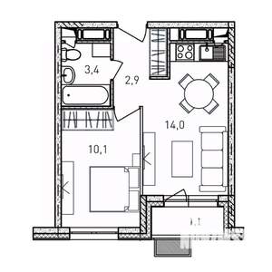 1-к квартира, вторичка, 32м2, 15/17 этаж