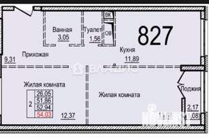 2-к квартира, вторичка, 54м2, 16/25 этаж