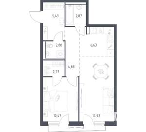 1-к квартира, вторичка, 49м2, 16/17 этаж