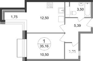 1-к квартира, строящийся дом, 34м2, 19/22 этаж