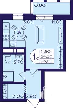 Студия квартира, вторичка, 25м2, 14/22 этаж
