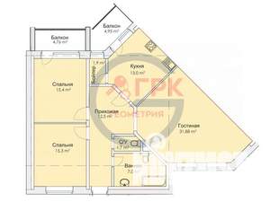 3-к квартира, вторичка, 97м2, 2/3 этаж