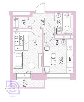 1-к квартира, вторичка, 32м2, 6/17 этаж