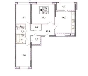 3-к квартира, вторичка, 79м2, 14/18 этаж