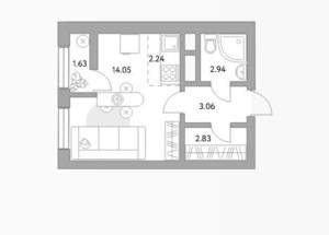 1-к квартира, вторичка, 26м2, 5/17 этаж