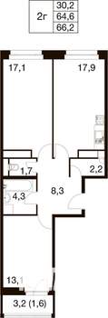 3-к квартира, вторичка, 66м2, 4/18 этаж