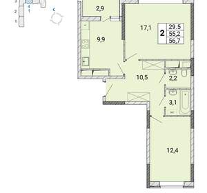 2-к квартира, сданный дом, 57м2, 11/18 этаж
