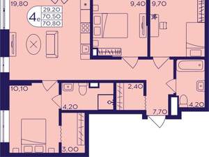3-к квартира, вторичка, 71м2, 2/17 этаж