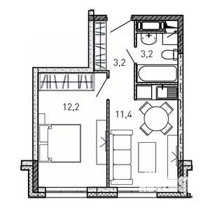 1-к квартира, вторичка, 30м2, 17/17 этаж