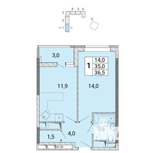 1-к квартира, вторичка, 37м2, 17/17 этаж