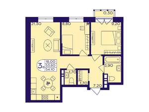 2-к квартира, вторичка, 54м2, 4/17 этаж