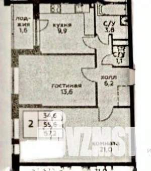 2-к квартира, вторичка, 57м2, 1/22 этаж
