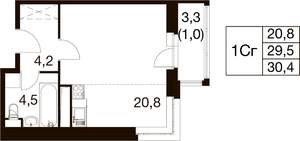 Студия квартира, вторичка, 30м2, 4/18 этаж