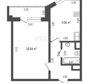 1-к квартира, вторичка, 38м2, 10/17 этаж