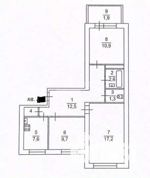 3-к квартира, вторичка, 62м2, 3/9 этаж