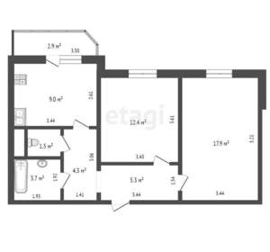 2-к квартира, вторичка, 54м2, 7/17 этаж