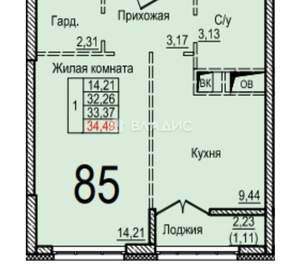 1-к квартира, вторичка, 35м2, 9/12 этаж