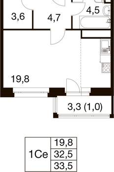 Студия квартира, вторичка, 34м2, 15/17 этаж