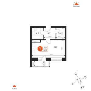 1-к квартира, вторичка, 34м2, 4/17 этаж
