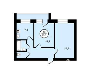 2-к квартира, вторичка, 49м2, 7/12 этаж