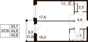 1-к квартира, вторичка, 46м2, 8/18 этаж