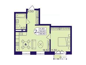 1-к квартира, вторичка, 39м2, 3/17 этаж