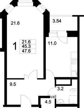 1-к квартира, вторичка, 47м2, 4/15 этаж