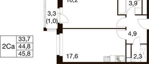 1-к квартира, вторичка, 46м2, 14/17 этаж
