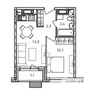 1-к квартира, вторичка, 32м2, 8/17 этаж