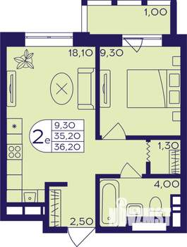 2-к квартира, строящийся дом, 36м2, 2/17 этаж