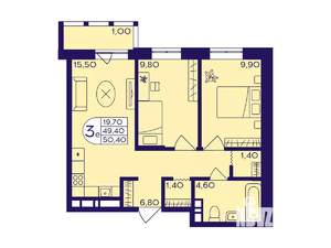 2-к квартира, вторичка, 50м2, 16/17 этаж