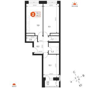 3-к квартира, вторичка, 66м2, 14/17 этаж