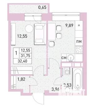 1-к квартира, вторичка, 32м2, 10/17 этаж