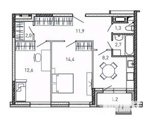 2-к квартира, вторичка, 54м2, 14/17 этаж