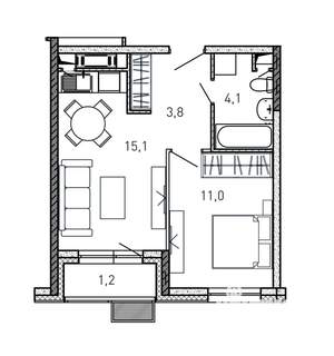 1-к квартира, вторичка, 35м2, 15/17 этаж
