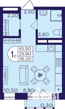 Студия квартира, строящийся дом, 26м2, 5/22 этаж