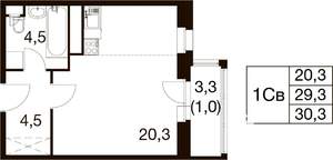 Студия квартира, вторичка, 30м2, 6/18 этаж