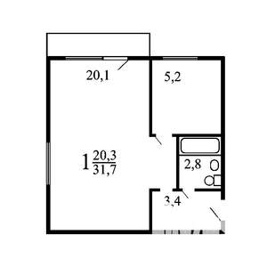 1-к квартира, вторичка, 32м2, 5/5 этаж