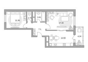 2-к квартира, вторичка, 58м2, 16/17 этаж