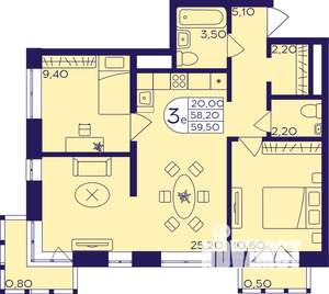 3-к квартира, вторичка, 60м2, 8/23 этаж