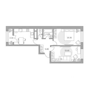 2-к квартира, вторичка, 53м2, 12/25 этаж