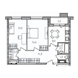 2-к квартира, вторичка, 54м2, 6/17 этаж
