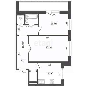 2-к квартира, вторичка, 52м2, 6/9 этаж