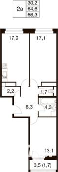 3-к квартира, вторичка, 66м2, 3/18 этаж
