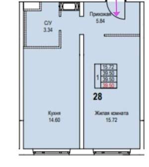 1-к квартира, вторичка, 40м2, 7/17 этаж