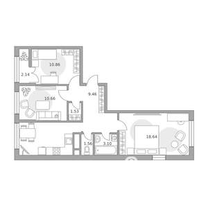 3-к квартира, вторичка, 70м2, 4/9 этаж