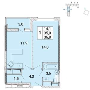 1-к квартира, сданный дом, 37м2, 2/17 этаж